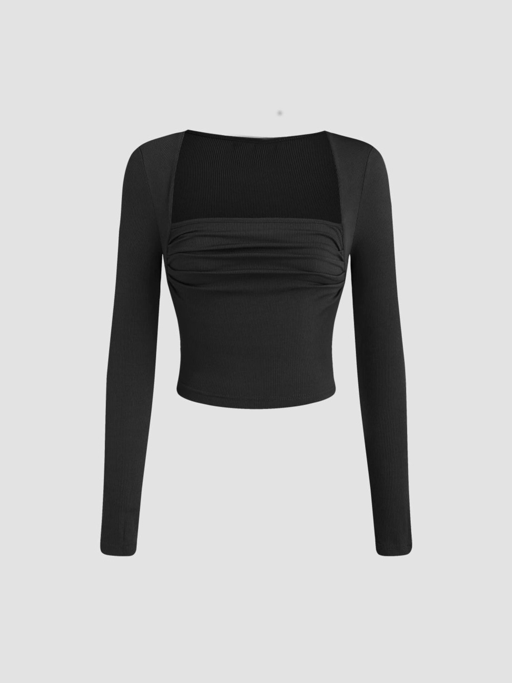 ZARA Fall Winter Square Neck Pleated Slim Fit Long Sleeve Knit Elegant Top
